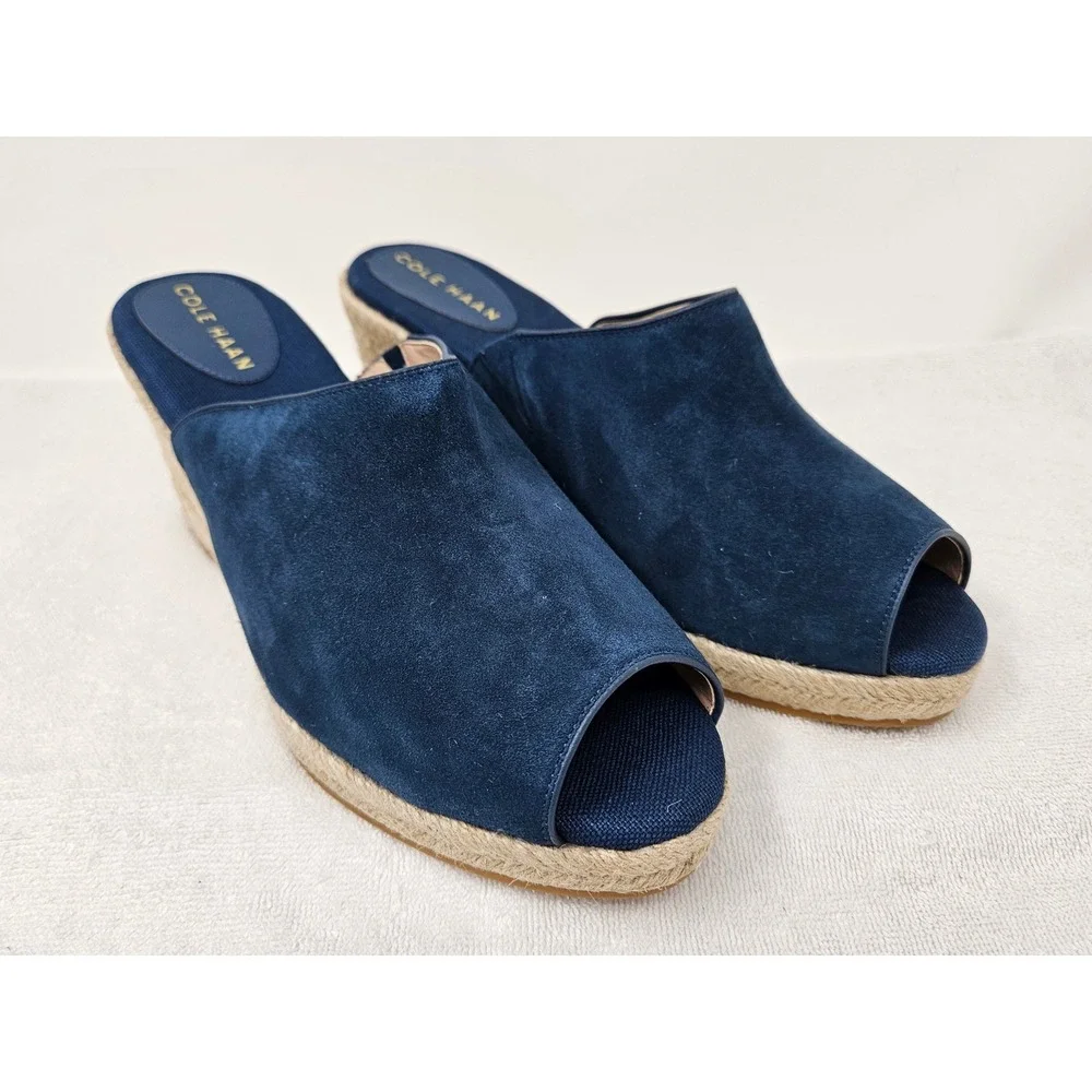 Cole Haan Southcrest Mule Blue Suede Espadrille Women's 11B Sandals W31551 NEW